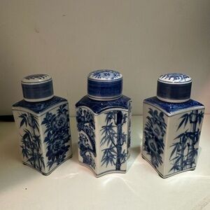 Hand Crafted Blue and White Ceramic Jars